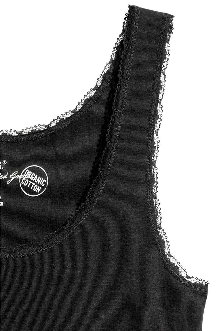 Lace-trimmed cotton vest top